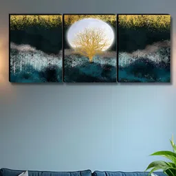 Myntra Elegant Homes Teal Green & Gold-Toned 3 Pieces Tree & Moon Wall Art-5