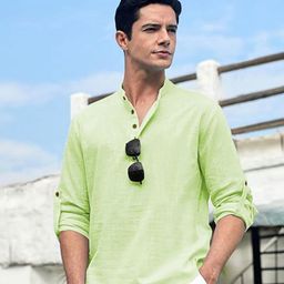 EdinWolf Men India Slim Fit Band Collar Solid Cotton Casual Shirt-48