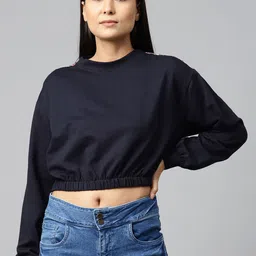 Hubberholme Women Navy Blue Solid Sweatshirt-image-76