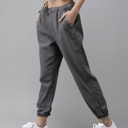 Roadster Women Grey Regular Fit Solid Cropped Joggers-image-83