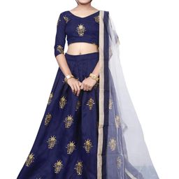 F Plus Fashion Girls Blue Silk Blend Semi-Stitched Lehenga Choli-image-16