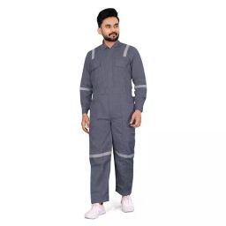 Areevanz 240 GSM Cotton Grey Safety Coverall Boiler Suit with Reflective Tape Size- M-14