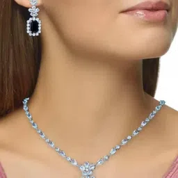 TIYARA Women White And Black Artificial Stones Ethnic Sterling Silver Jewellery Set-image-86