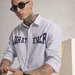 WROGN Pure Cotton Typography Printed Drop-Shoulder Sleeves Oversized Plus Fit Casual Shirt-image-89