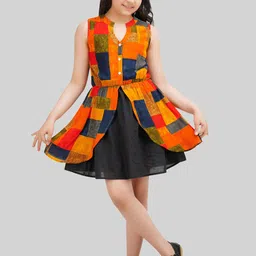 BEING NAUGHTY Girls Colourblocked Print A-Line Dress-picture-34