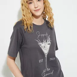 max Typography Printed Round Neck Pure Cotton T-shirt-image-21