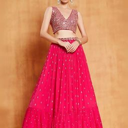 ODETTE Floral Embroidered Semi-Stitched Lehenga & Unstitched Blouse With Dupatta-picture-42