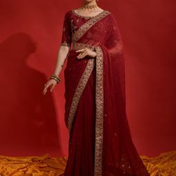 Sangria Georgette Embroidered Saree With Matching Blouse-image-54