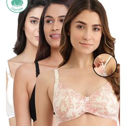 Inner Sense Pack Of 3 Organic Antimicrobial Padded Non Wired Feeding Bra - White Black Peach-picture-18