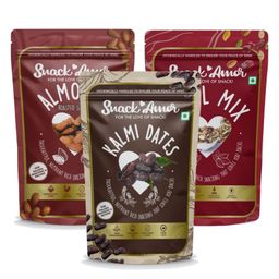 SnackAmor Combo Pack of Premium International Kalmi Dates 250g Roasted Salted Almond 170g Trail Mix 175g-image-57