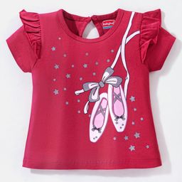 Babyhug 100% Cotton Knit Half Sleeves Tee with Graphic & Glitter Detailing - Fuchsia-image-2