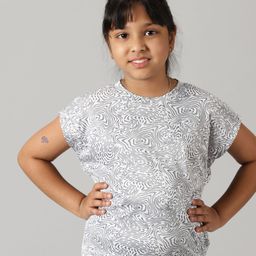 Kiddopanti Half Sleeves Abstract Art Printed Sports Tee  - Grey & White-image-72