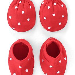 Doodle Poodle 100% Cotton Heart Print Mittens & Booties- Red-32