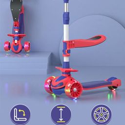 Stand And Cruise 2 in 1 Kids Scooter With Adjustable Height Removable Seat With Anti-Slip LED Deck And Wheels With Footrest - Red & Purple-27