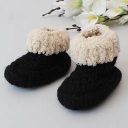 Woonie Handmade Booties With Contrast Fur Border - Black-1
