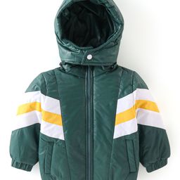 Babyhug Full Sleeves Color Block Hoodie With Pockets - Green-15