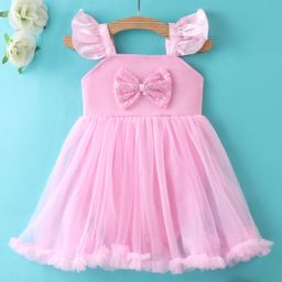 Mark & Mia Sleeveless Party Wear Frock Style Onesie With Bow Applique Sequine Detailing - Pink-image-50