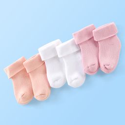 Cute Walk by Babyhug Ankle Length Anti-Bacterial Cotton Rich Terry Solid Color Socks Pack of 3 - Multicolor-image-13