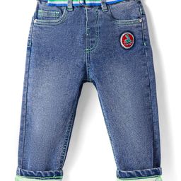 Babyhug Denim Full Length Washed Jeans with Stretch & Patch Detailing -Blue-image-10
