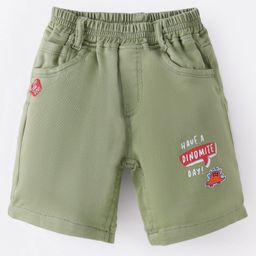 Little Kangaroos Above Knee Length Denim Shorts with Dino & Text Print - Green-picture-36