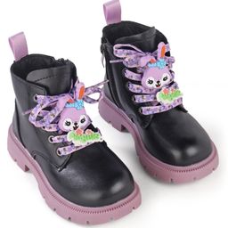 Oh! Pair Slip On Winter Boots with Lace Up Closure - Black & Purple-image-93