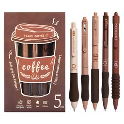 WISHKEY Stylish Retractable Pens for Kids, Coffee Theme 0.5mm Stationery Gel Pen Set for Girls & Boys, Smooth Writing Quick Dry Ink Elegant Pen for School Office Supplies, Blue Ink,(Set of 5)-26