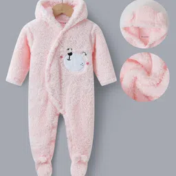 Kookie Kids Full Sleeves Winter Wear Hooded Romper With Bear Embroidery - Pink-picture-28