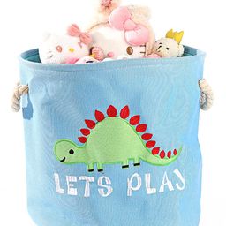 House of Quirk Round Laundry Basket Cute Cartoon Kids Nursery Hamper Boys Toy Storage Organizer Baby Laundry Hamper Nursery Bin Box Room Decoration-Dinosaur Blue-image-21