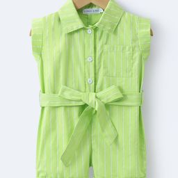 Mark & Mia Cotton Sleeveless Front Open Collared Jumpsuit with Stripes - Light Green-image-31