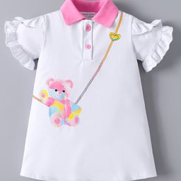 Mark & Mia Half Sleeves Frock with Teddy Print - White-image-83