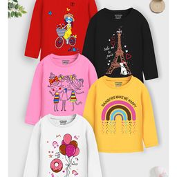 Trampoline Cotton Blend Pack Of 5 Full Sleeves Balloons & Typography Printed Tees - Multi Colour-image-64