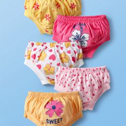 Doodle Poodle 100% Cotton Single Jersey Knit Bloomers With Floral & Heart Print Pack Of 5 - Multicolour-picture-12