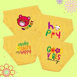 NUSYL Cotton Pack Of 4 Happy Text & Teddy Bear Face Printed Panties - Yellow-image-90