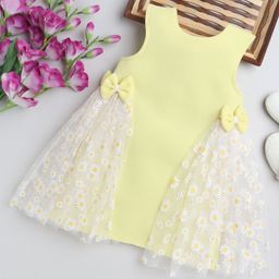 TINY MINY MEE Sleeveless Bow Applique Detailed Floral Printed Dress - Yellow-image-57