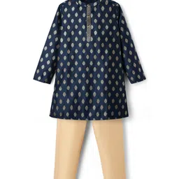 Pine Kids Woven Full Sleeves Kurta Pajama Set with Motif Print - Navy Blue-picture-1