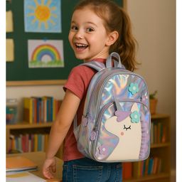 Mi Arcus Rectangular Shape Backpack for Preschool | Kindergarden | K.G-1 | K.G-2| School Picnic Travel Bag for Kids- Silver- Height 12 Inches-image-67