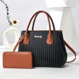 SYGA Pack of 2 Women's Handbag & Clutch Set Stylish Contrast Color Shoulder & Messenger Bag | Elegant Macaron Stitching Design (Black)-picture-43