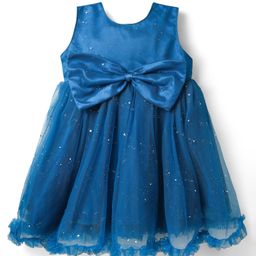 Babyhug Woven Sleeveless Glitter Mesh Party Dress with Bow Applique - Royal Blue-image-44