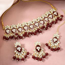 Peora Gold-Plated Stone-Studded & Beaded Jewellery Set-image-50