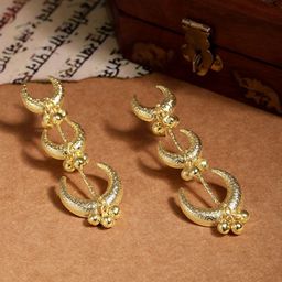 VIVAZS Gold-Plated Beaded Half Moon Shaped Drop Earrings-8