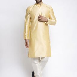 Jompers Men Gold-Toned & White Solid Kurta with Pyjamas image 1