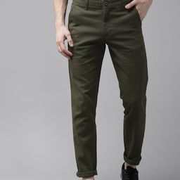 Roadster Men Olive Green Regular Fit Solid Trousers-image-32