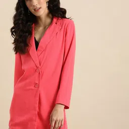 DODO & MOA Women Fuchsia Pink Solid Blazer Dress-image-39