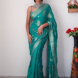 VILLE FASHION Ethnic Motifs Woven Design Zari Kota Saree-image-65