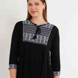 me Queen Women Wrinkled Thread Work Relaxed Fit A-Line Top With Tie-up Style Neck-picture-23