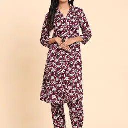 BAPS Floral Printed Shirt Collar Pure Cotton Tunic And Trouser-image-39