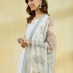 Fabindia Floral Printed Cotton Silk Block Print Technique Dupatta image 4