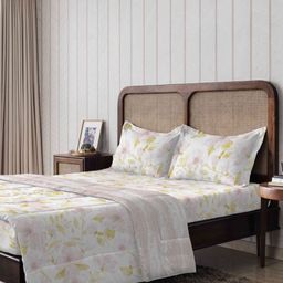 The Happy Pod Pink & White Pure Cotton 144 TC Flat Queen Bedsheet With 2 Pillow Covers-picture-19
