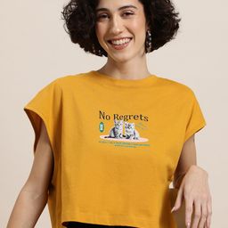 HERE&NOW Women Printed Pure Cotton Crop T-shirt-image-53