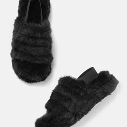 ZORI WORLD Women Textured Faux Fur Open Toe Flats-image-77